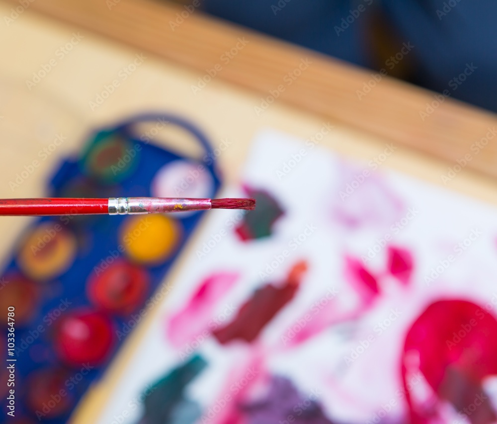 Close up of children's painting tools Close up of children's painting tools