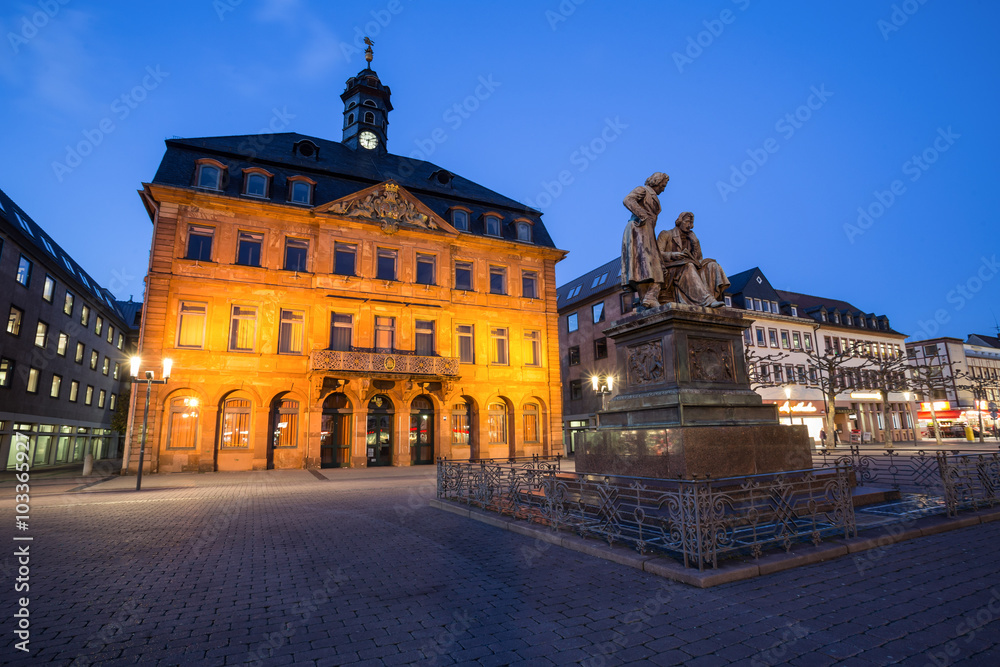 hanau germany townhall in the evening