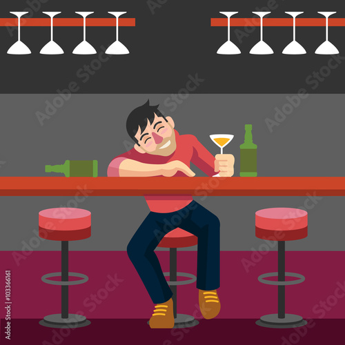 Drunk man. Vector flat illustration