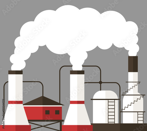 Factory emitting smoke. Vector flat illustration