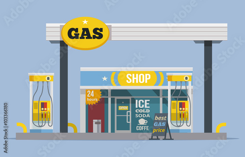 Gas station. Vector flat illustration