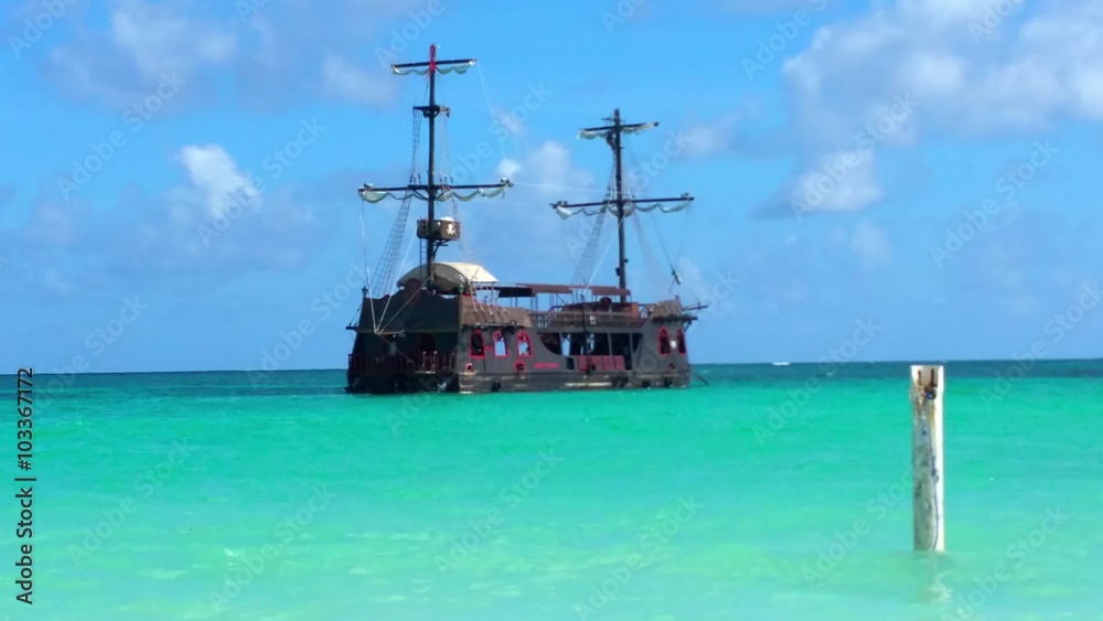 Pirate ship floating just outside Bavaro beach in Punta cana Pirate ship floating just outside Bavaro beach in Punta cana