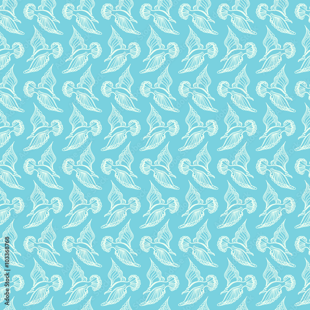 Seagull bird drawing. Summer sea seamless pattern Seagull bird drawing. Summer sea seamless pattern
