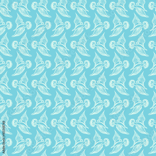 Seagull bird drawing. Summer sea seamless pattern