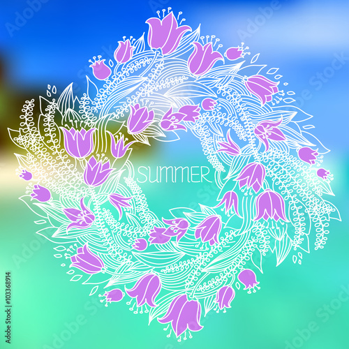 Vector hairline circular floral wreaths with summer flowers