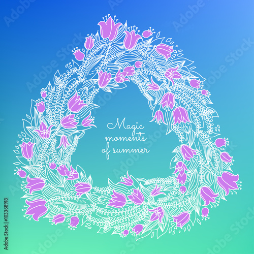 Vector hairline circular floral wreaths with summer flowers
