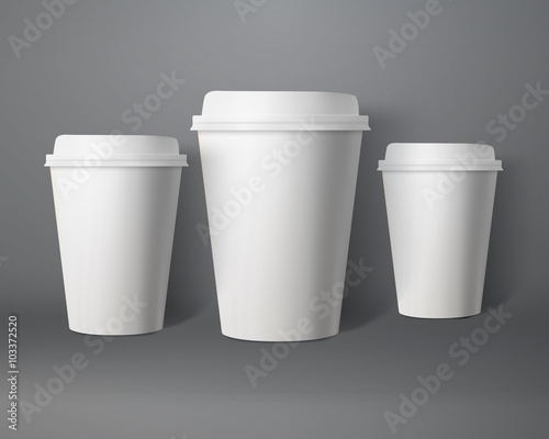 Vector Coffee Cup Set. Photorealistic 3D Vector EPS10 Paper Coff