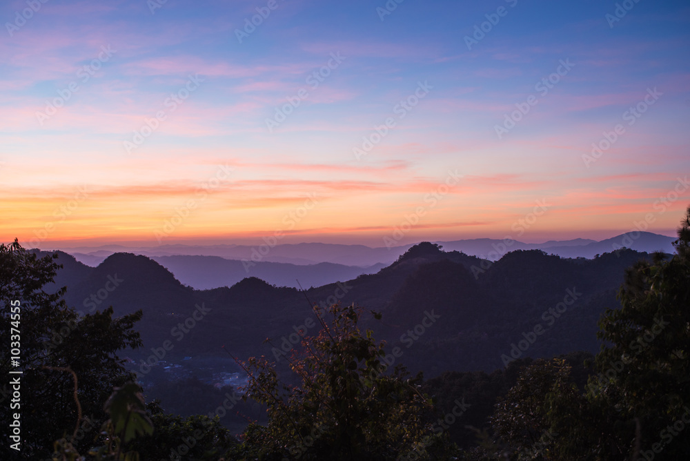 Beautiful sunset on top of the mountain at Doi Ang Khang, Thaila