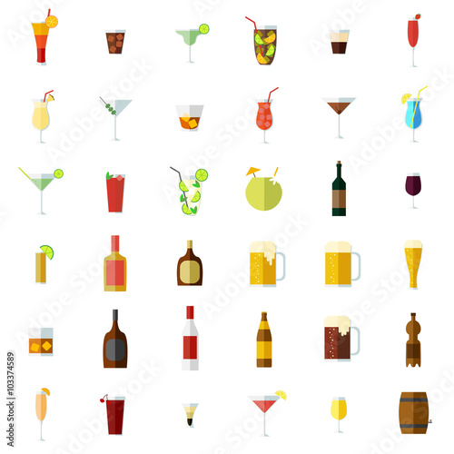 Alcohol icons set. Isolated objects on white background. Flat design