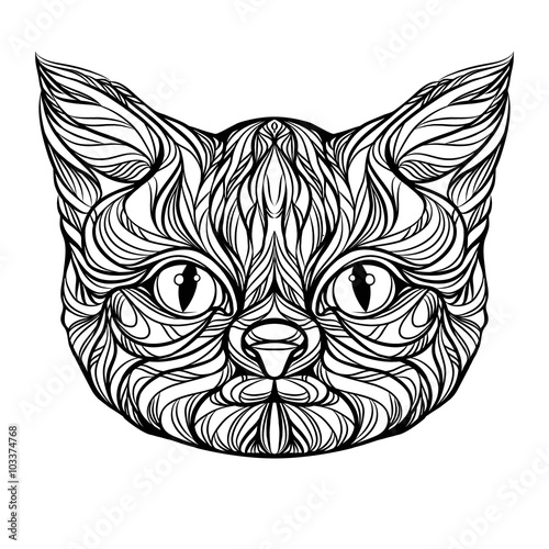 cat head, muzzle, tattoo graphics, vector illustration