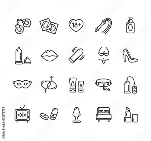 Intim or Sex Shop Icon Set. Vector 