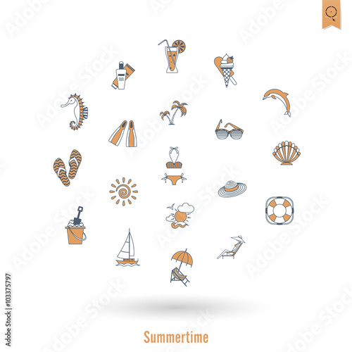 Summer and Beach Simple Flat Icons © helenstock