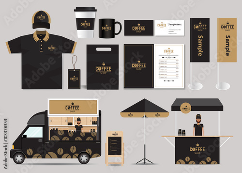 concept for coffee shop and restaurant identity mock up template. card .menu.polo shirt.vector