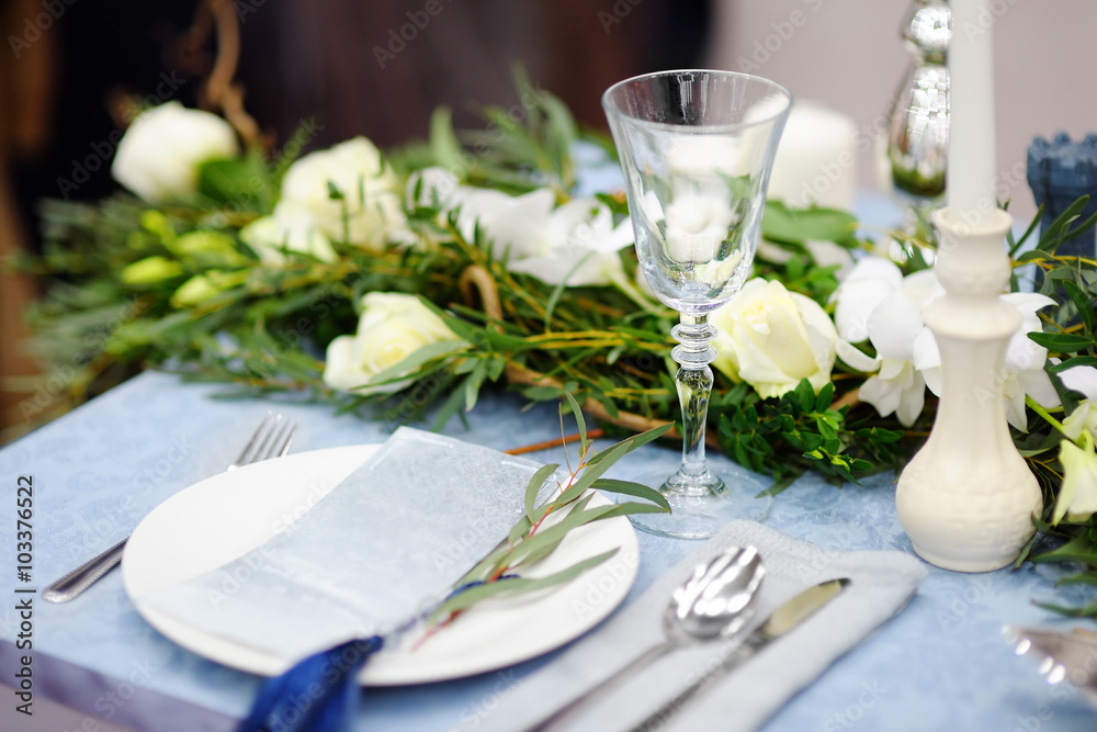 Table set for wedding reception Table set for wedding reception