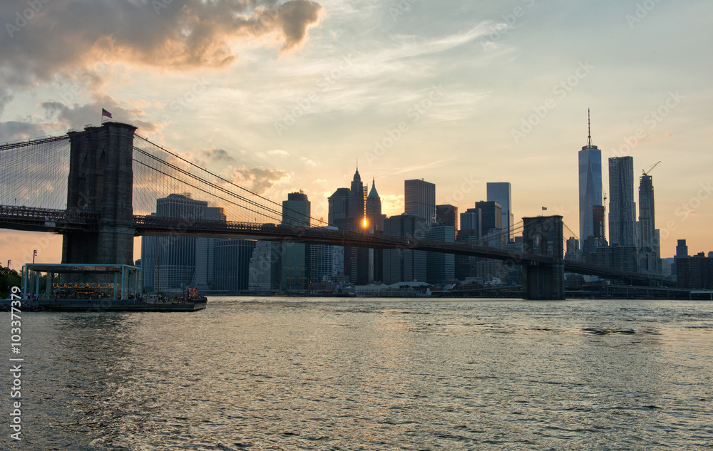 Sunset Over Manhattan Skyline, New York, USA