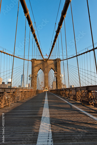 Deserted Pedestrian Walkway on Brooklyn Bridge