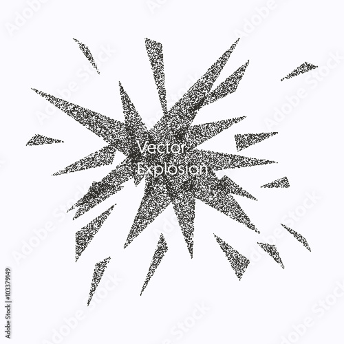 Abstract explosion of triangles with stippling effect. Vector illustration
