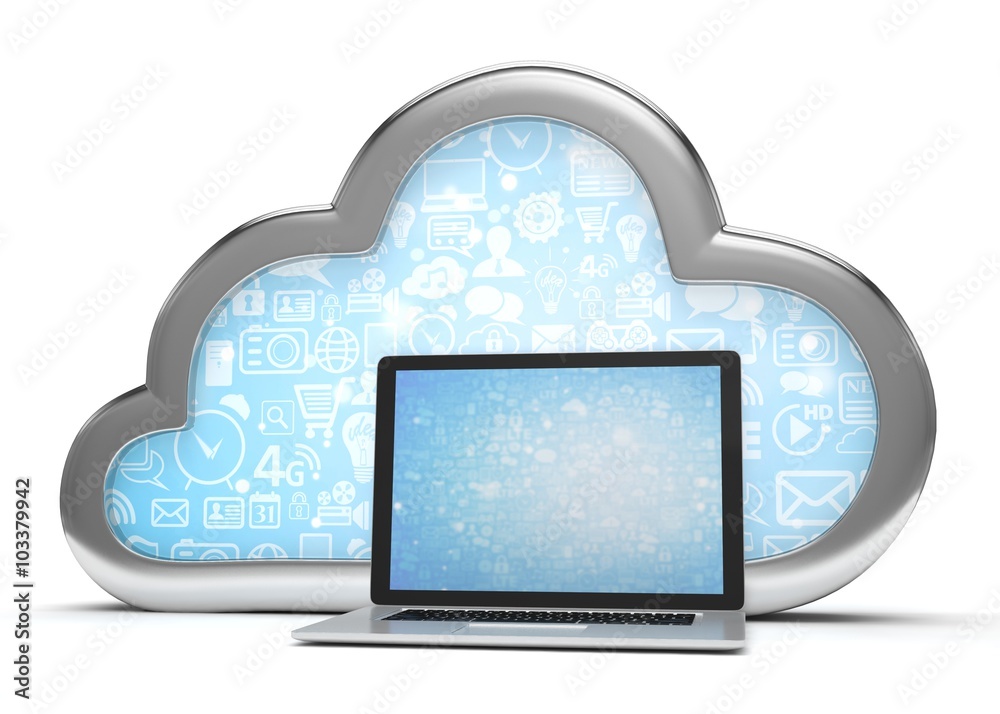 3d cloud symbol and laptop