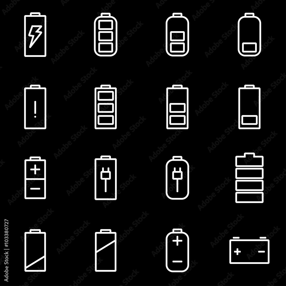 Vector line battery icon set Vector line battery icon set