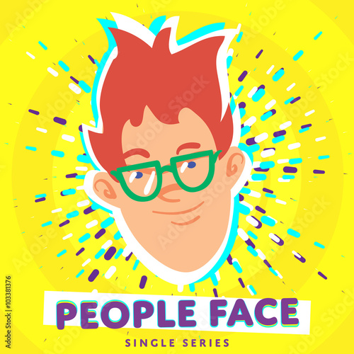 Cartoon smiling people face. Raster face icon.