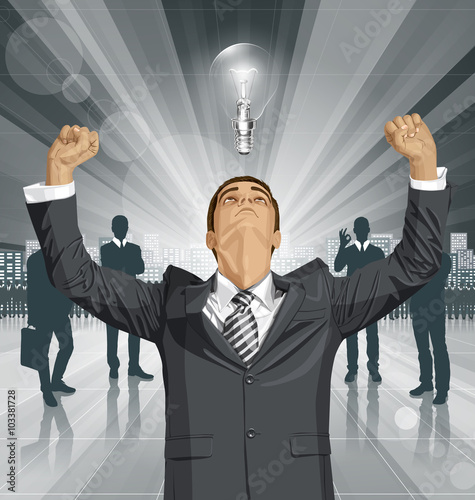 Vector Businessman With Hands Up