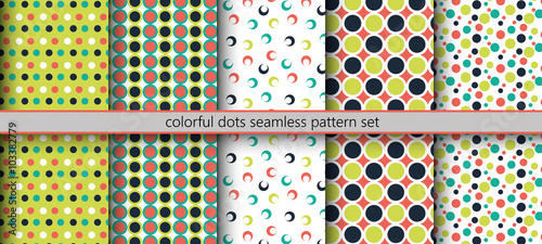 Colorful vintage dots - seamless pattern set