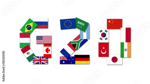 Animation of the flags of the worlds leading twenty economies G20 organization. Zooms in and out. Unique design. photo