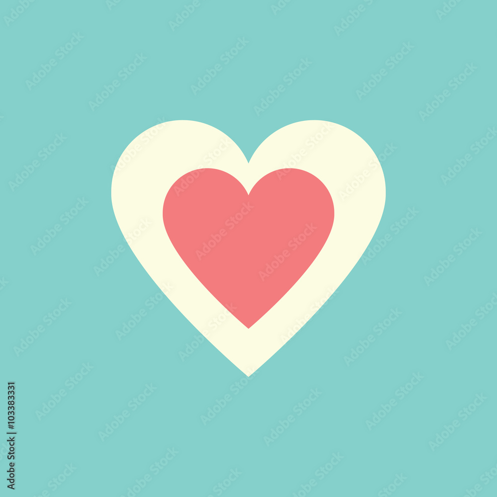 Heart Romantic symbol. Flat design wedding card.