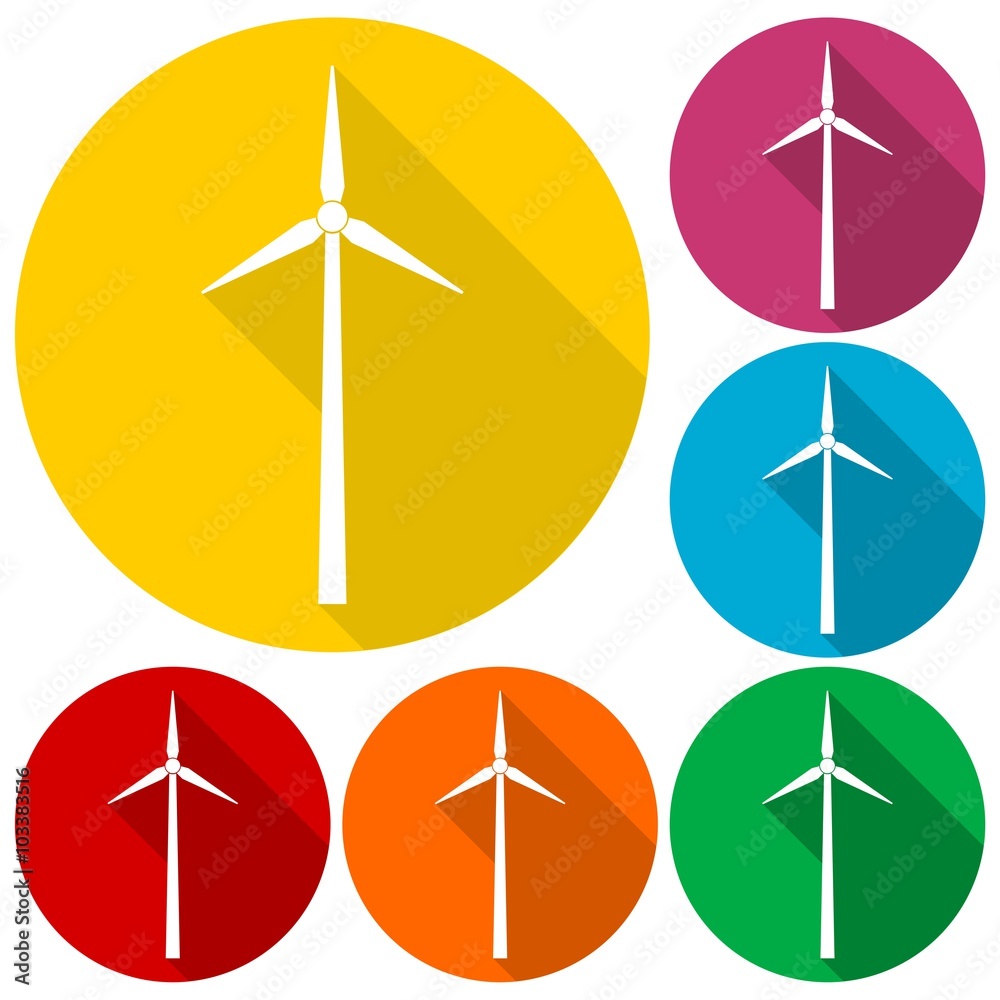 Windmill icons set with long shadow Windmill icons set with long shadow