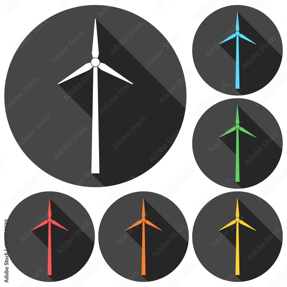 Windmill icons set with long shadow Windmill icons set with long shadow