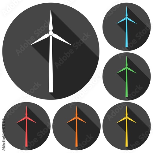 Windmill icons set with long shadow