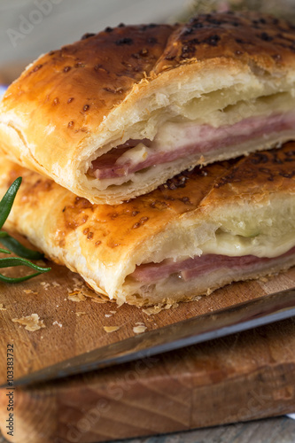 Delicious bread with ham and cheese inside