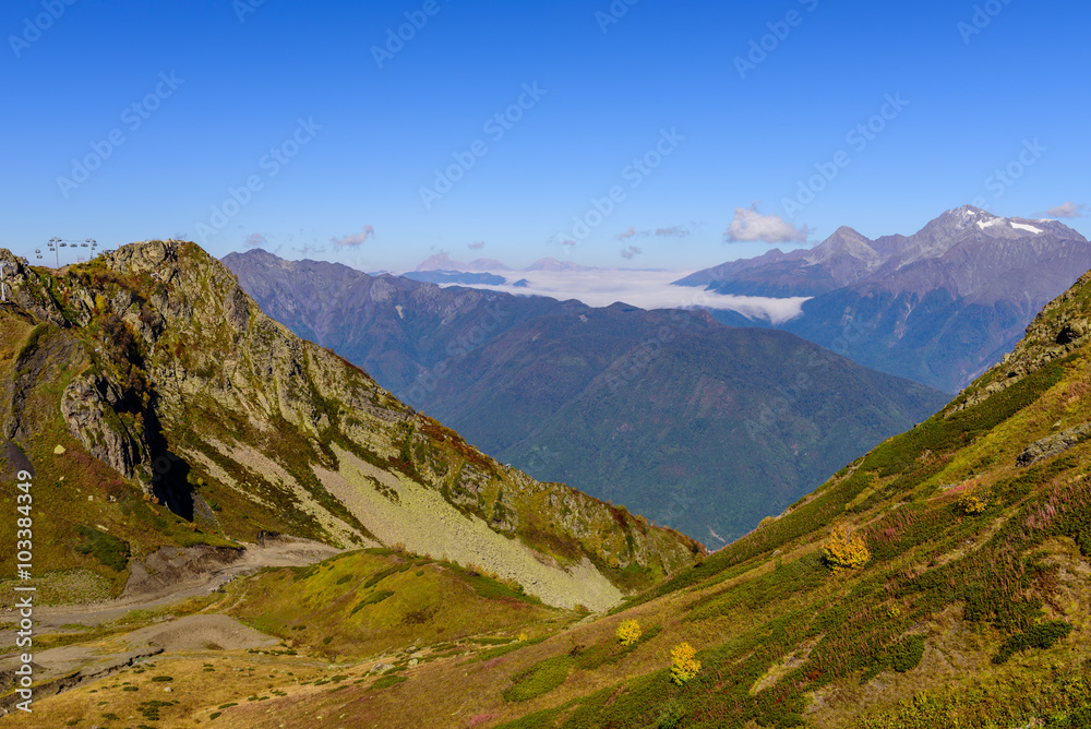 Picturesque peaks of the Caucasus mountains, Sochi, Russia.