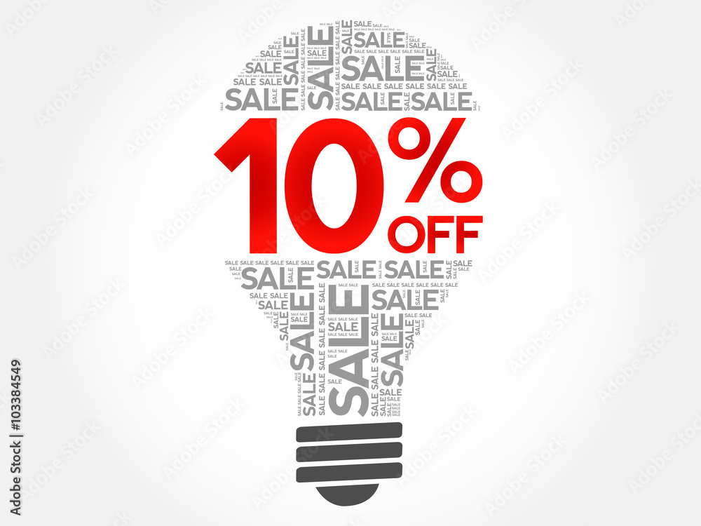 10% OFF SALE bulb word cloud, business concept background 10% OFF SALE bulb word cloud, business concept background