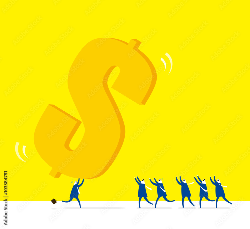Fototapeta premium Rescuing together / Many business people help their partner in trouble.