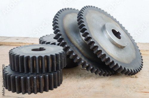 Metal gears on wood box