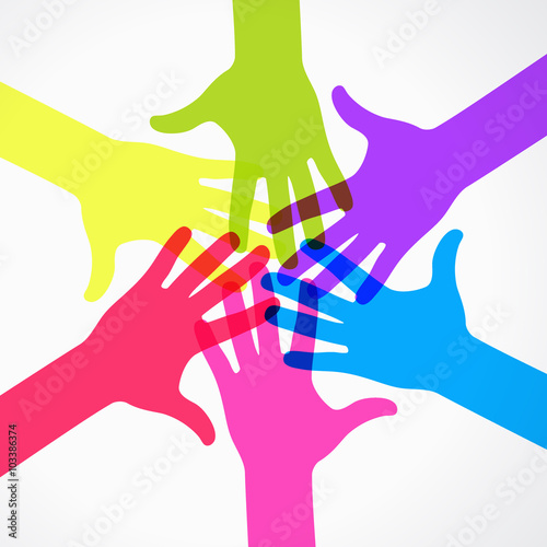 Conceptual circle of colorful hand prints