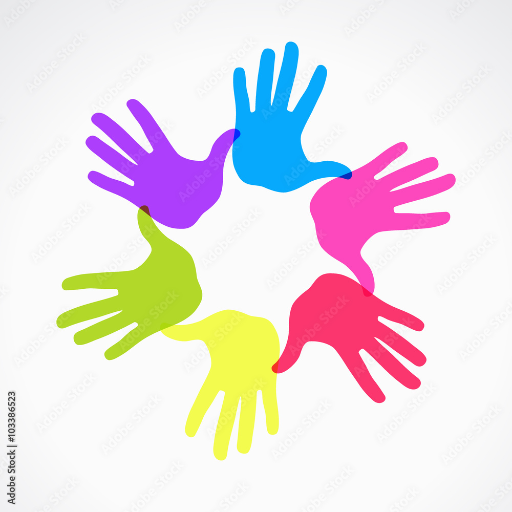 Conceptual circle of colorful hand prints Conceptual circle of colorful hand prints