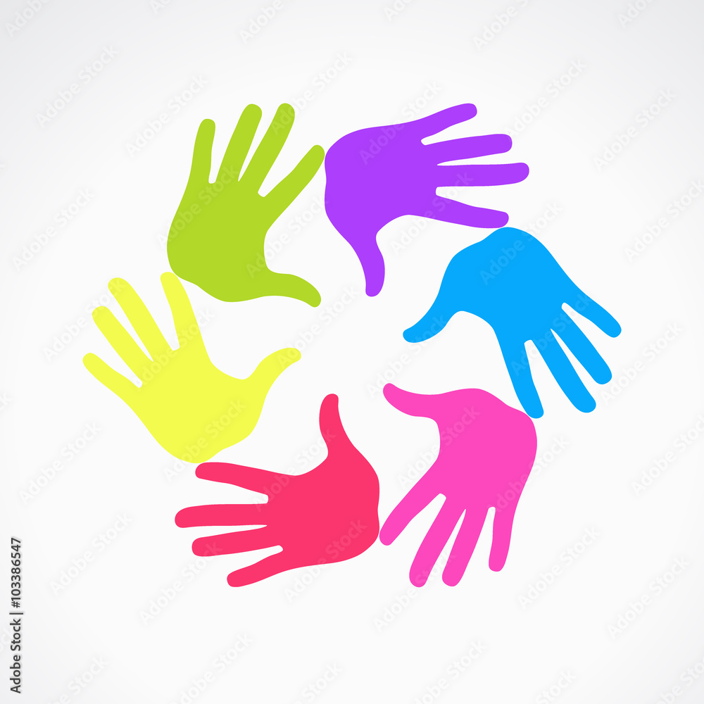 Conceptual circle of colorful hand prints Conceptual circle of colorful hand prints