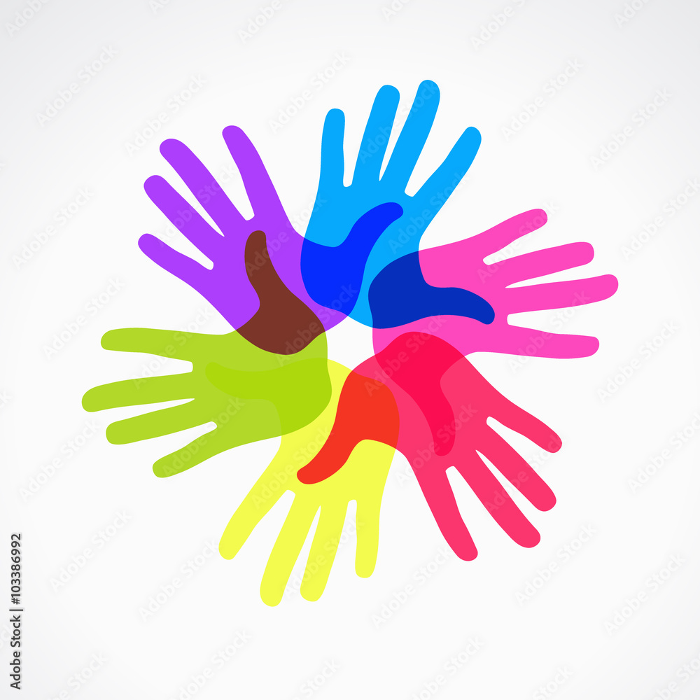 Conceptual circle of colorful hand prints Conceptual circle of colorful hand prints