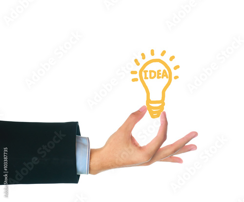 male hand holding writing lamp on white background, idea concept.