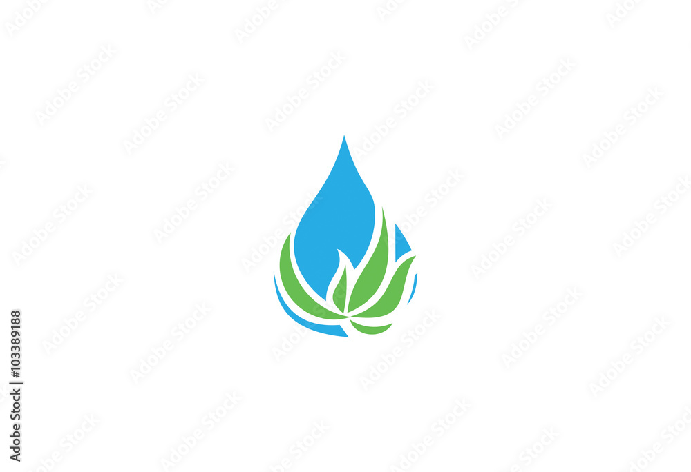 Green Leaf and Water Drops Logo Green Leaf and Water Drops Logo