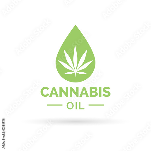 Medical Cannabis oil icon design with Marijuana leaf and hemp oil drop symbol. Vector illustration.