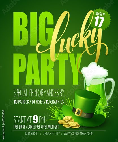 Lucky Party Poster. St. Patricks Day. Vector illustration