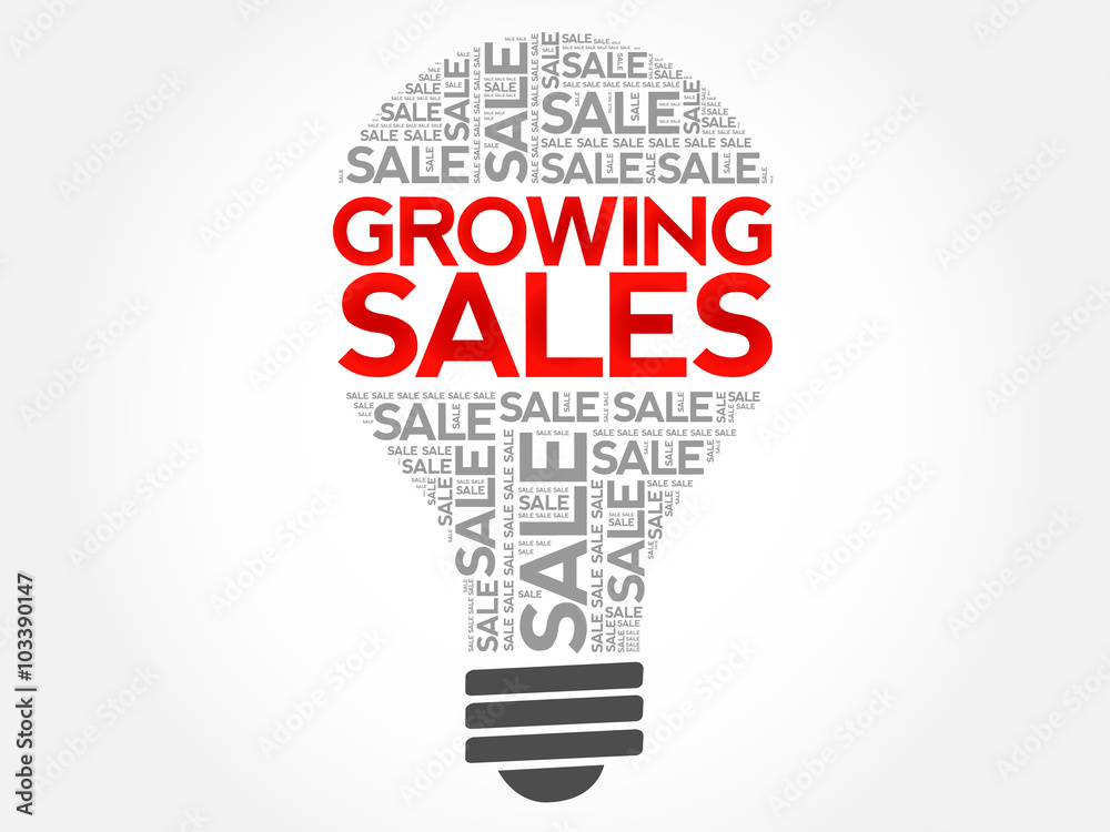 Growing Sales bulb word cloud, business concept background Growing Sales bulb word cloud, business concept background