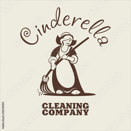 Cinderella. Logo, a monochrome sign cleaning company. Character.
