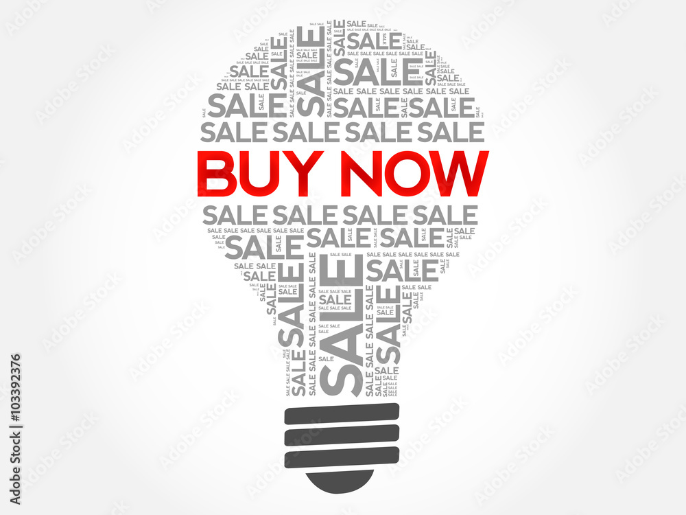 BUY NOW bulb word cloud, business concept background