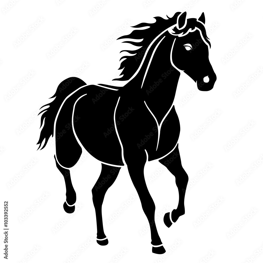 horse running silhouette black 