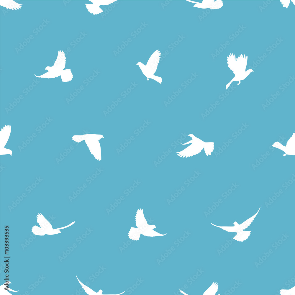 Fototapeta premium Seamless pattern - pigeons birds on blue sky