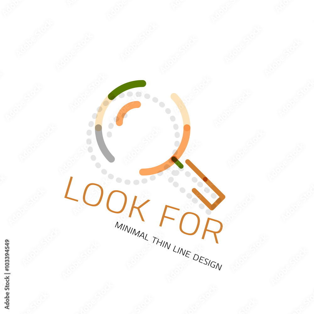 Vector thin line design logo magnifying glass, search and find or zoom logotype concept. Linear minimalistic business icon Vector thin line design logo magnifying glass, search and find or zoom logotype concept. Linear minimalistic business icon
